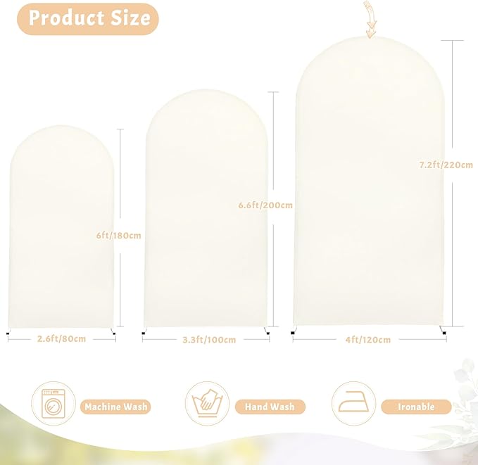 Beige Arch Backdrop Covers, 7.2FT Polyester Fitted Wedding Arch Stand Cover Round Top Chiara Stretchy Arch Backdrop Cover for Birthday Party Ceremony Banquet Decoration