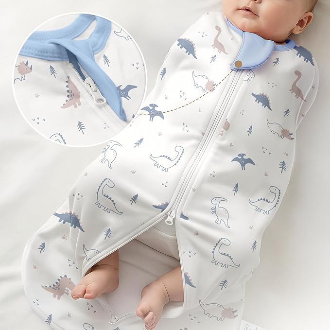 Baby Swaddle 0-2 Months, Cotton Arm-In Zipper Sleep Sack, Wearable Blankets Wrap for Newborn Infant Boys (Dinosaur, Pack of 1)
