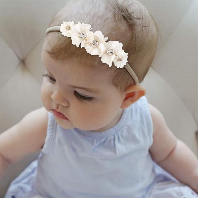Baby Girl Floral Headband Nylon Flower Crown Elastic Hairband 3pcs Hair Accessories Gift for Girls (33#)