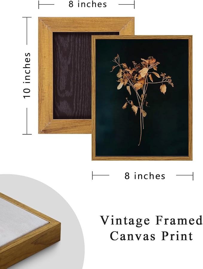 ARPEOTCY Vintage Framed Botanical Wall Art, Bedroom Bathroom Dark Floral Pictures Art Decor, Canvas Print Retro Paintings, Home Rustic Farmhouse Neutral Moody Decor, 8x10 Inch