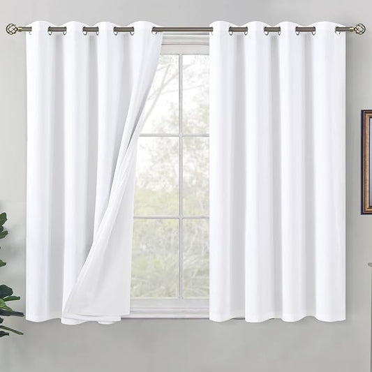BGment White Blackout Curtains for Bedroom 45 Inch Length 2 Panels Set, Thermal Insulated Bedroom Curtains Soundproof Room Darkening Window Curtain Drapes, Each Grommet Curtains 52 Inch Wide