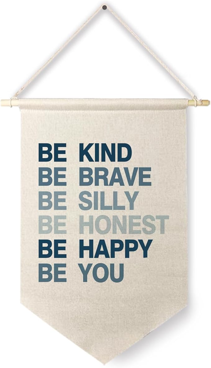 Qpenm Be Kind Be Brave Inspirational Boy Hanging Wall Canvas Banner, Blue Boy Nursery Hanging Pennant Flag Prints for Boys Room Playroom Posters & Prints