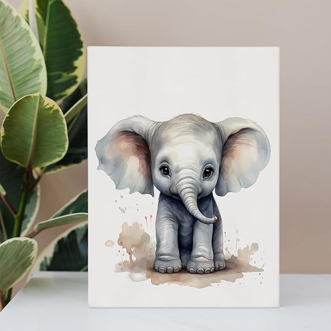 Woodland Nursery Decor, Baby Room Decor, Elephant Wall Art Decorations For Safari Nursery Kids Toddler Boy Girl Room Playroom, Animal Wall Art Prints Poster 11x14 Inches Framed