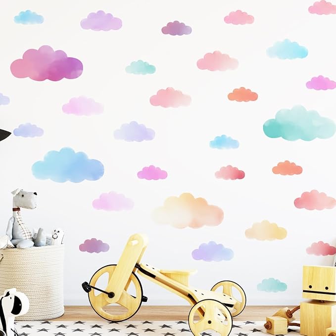 Clouds Wall Decals Colorful Clouds Wall Stickers for Baby Nursery Playroom Bedroom Classroom Kindergarten Decor