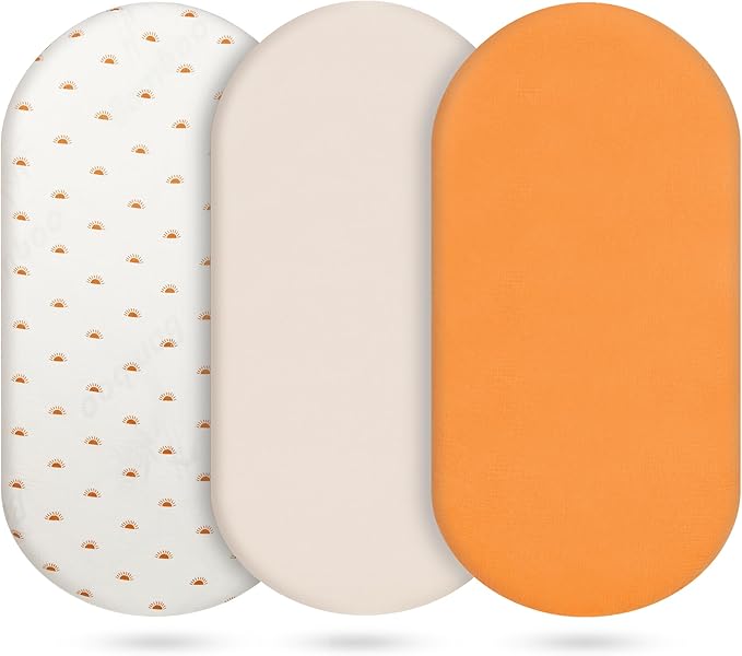 3-Pack Cotton Muslin Bassinet Sheets - Fitted Elastic Mattress Cover for Baby Boys & Girls, Breathable Bedside Bassinet Sheets Neutral Colors (Fits Oval & Rectangle Shape) (Orange)