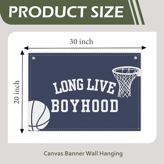 Long Live Boyhood Boys Room Decor - Linen Nursery Banner for Toddler Room Decoration, Farmhouse Kids Wall Hanging, Canvas Banner Flag for Baby Shower, Birthday Gift - A01