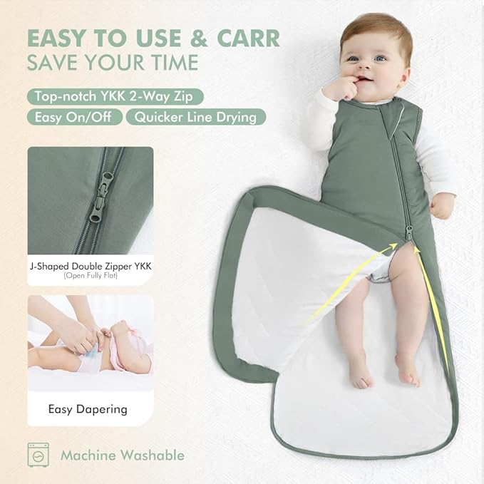 HAPIU Unisex Rayon Made from Bamboo Baby Sleep Sack TOG 1.0, 2-Way Zipper YKK, Wearable Blanket Baby