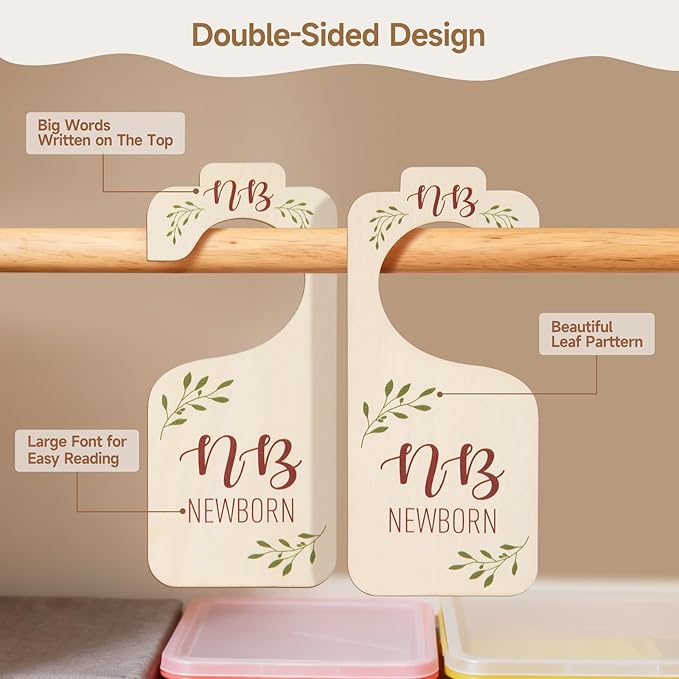 Wooden Baby Closet Dividers - Set of 8 Baby Clothes Organizer from Newborn to Toddler, Double-Sided Gender Neutral Baby Clothes Dividers
