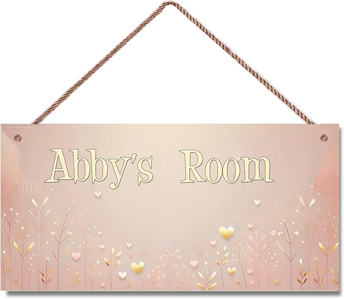 Personalized Vintage Heart Art Décor For Kids Room Custom Name Door Wall Decor, Flowers Floral Nursery Art Plate For Girls Bedroom Home Club Cabin Garage Bar