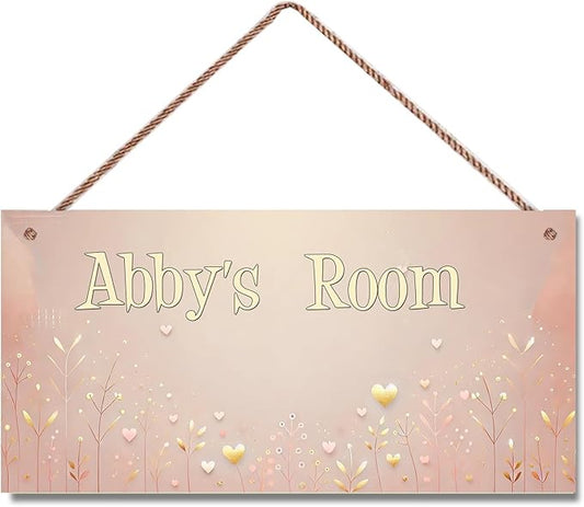 Personalized Vintage Heart Art Décor For Kids Room Custom Name Door Wall Decor, Flowers Floral Nursery Art Plate For Girls Bedroom Home Club Cabin Garage Bar