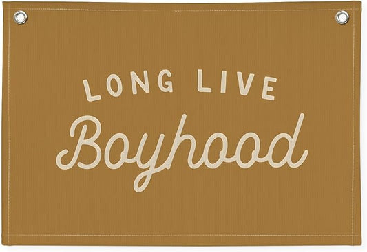 Long Live Boyhood Orange Fall Banner Boy Room Decor,Banner Flag Nursery Playroom Wall Decor for Boys Bedroom Living Room Dorm Toddler Decorations for Kid Banner Wall Hanging Flag Linen Banner 30x20