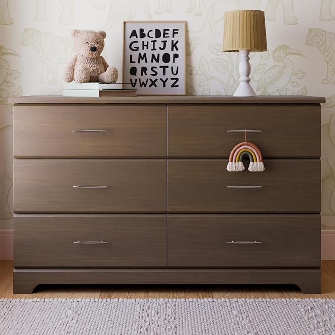 Stork Craft Brookside 6-Drawer Dresser (Hazelnut) – GREENGUARD Gold Certified, Wood Dresser for Bedroom, Kids & Nursery Storage Chest, Safety Interlocking Drawers, Pre-Installed Tracks, Kids Chest