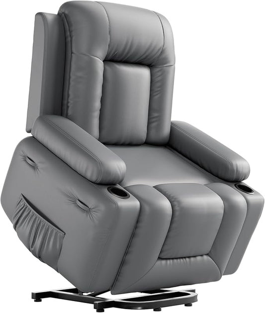 GarveeHome Power Recliner Chair - Heat and Massage, Adjustable Electric Recliner Ergonomic PU Leather Single Sofa, Tall Back, Padded Seat, Lazy Chair for Living Room