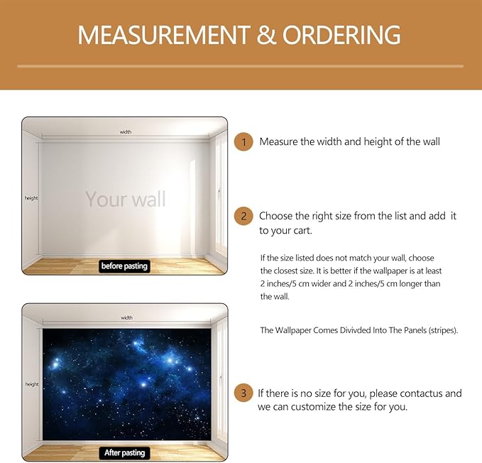Galaxy Cosmic Wallpaper for Ceiling Night Sky with Stars and Nebula Wall Mural Living Room Bedroom（Not Peel and Stick）