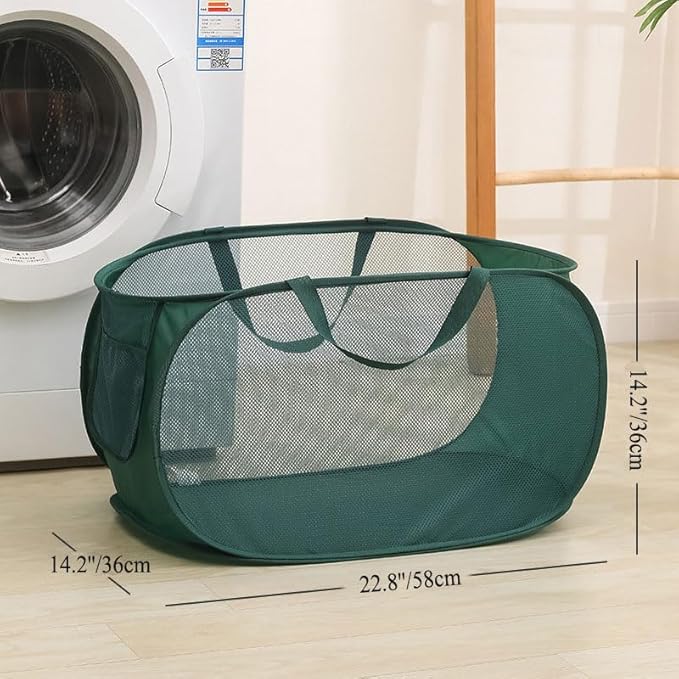 4 Piece Popup Mesh Laundry Basket Durable Handles Collapsible Laundry Baskets Folding Clothes Pastic Hamper for Laundry Room College Dorm (White)