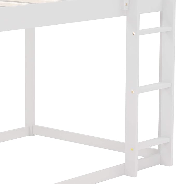 MERITLINE House Shaped Bunk Bed Twin Over Twin Size Wood Bunk Bed Frame Low Bunk Beds for Kids and Toddlers, Twin Size,White