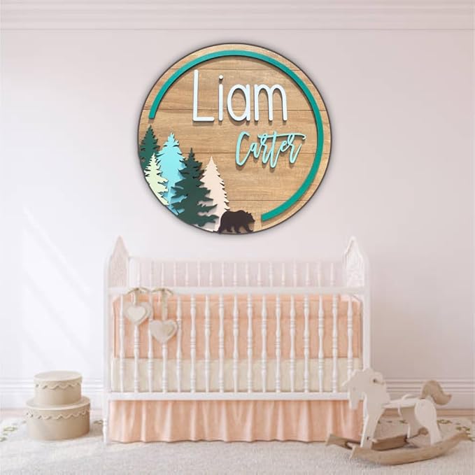 Personalized Wooden Name Sign - Custom Baby Name Signs for Nursery & Kids Room Decor - Baby Announcement Sign - Name Wall Art - Wooden Letters for Wall - Custom Round Nursery Name Sign (Name Round)