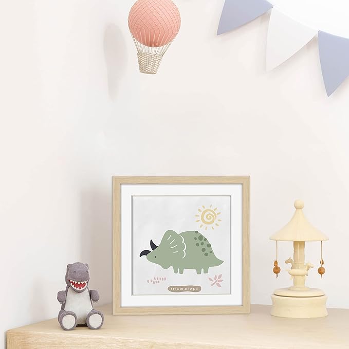 ArtbyHannah Framed Nursery Wall Decor, 10x10 inch Cute Baby Wall Art Room Decor for Kids, Safari Animals Prints with Adorable Dinosaurs Art Prints for Playroom Bedroom Baby Shower Decoration(4 Pack)
