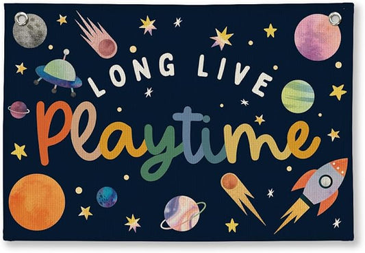 Playroom Wall Decor, Kids Toddler Boy Playroom Space Nursery Decor Hanging Linen Banner, Play Room Wall Decor for Kids Boys Nursery, 20x30 Inch