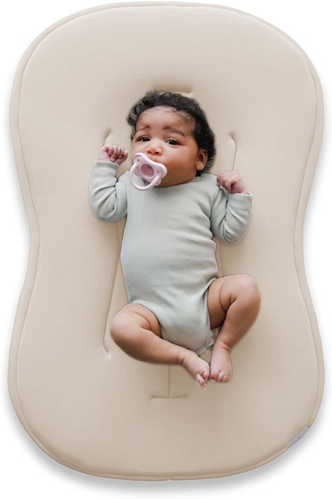Snuggle Me® Baby Lounger Curve (0-6 Months) - Premium Organic Cotton with Foam Core, Machine-Washable Cover, Buttery-Soft & Breathable Infant Lounger with Travel Bag (30 in x 20 in x 1.9 in) - Natural