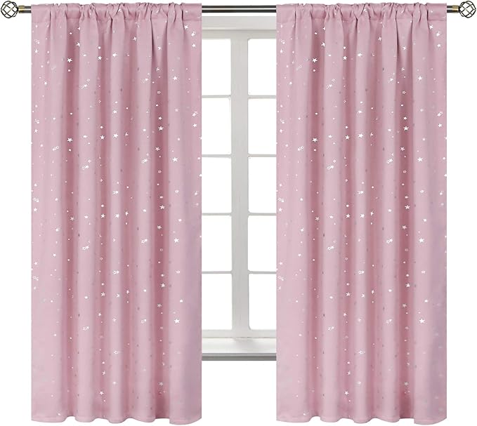 BGment Kids Blackout Curtains for Bedroom, Rod Pocket Room Darkening Curtains Decoration Thermal Insulation Window Drapes for Nursery, Children Room, 2 Panels, Each 52 x 63 Inch, Light Pink