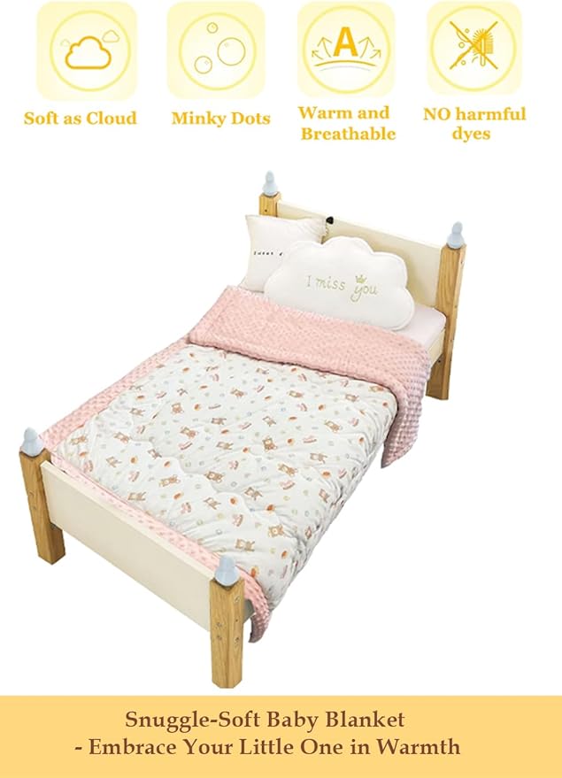 Cuite Pumpkin Baby Toddler Bed Comforter, Down Alternative Toddler Comforter All Season,Quilted Toddler Blanket for Daycare,Baby Kids Crib Quilt for Girls(47x 59 Pink)
