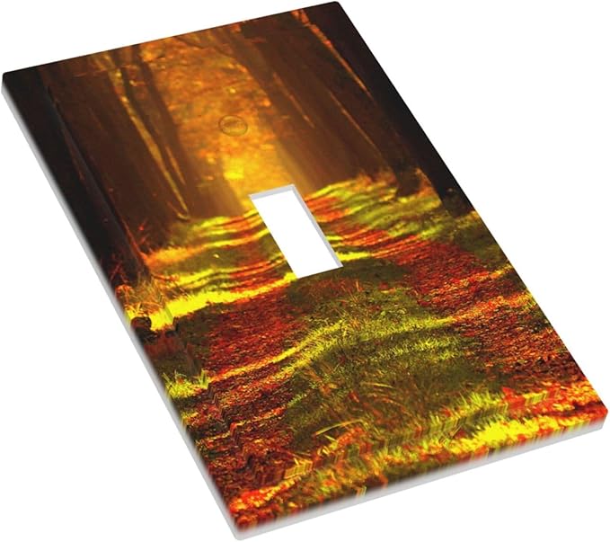 Rustic Nature Tree Autumn Maple Leaf Single Toggle Wall Plate Covers 1 Gang Light Switch Cover Gold Fall Leaves Woodland Park Foliage Tree Faceplate Decorative Electrical for Bathroom Kitchen Home