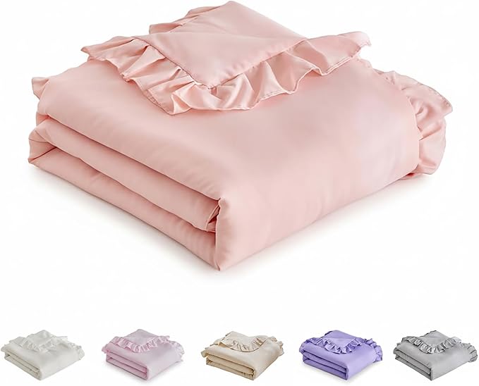 Ruffled Toddler Blanket Ruffle Comforter for Baby Toddler Girls, Soft Cozy Cute Quilted Blanket Breathable Microfiber Comfortable Down Alternative Small Size Quilt with Ruffle - 43"x 60" Light Pink