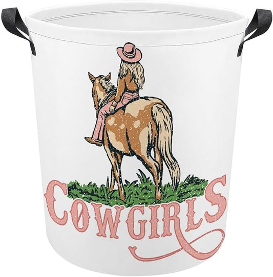 Pink Cowgirl Laundry Basket Western Laundry Hamper Clothes Hamper Toy Storage Bin for Bedroom Bathroom Cowgirl Decor