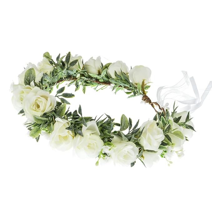 Baby Girls Flower Crown Headpiece Boho Little Wreaths for Weddings, Family Photography (Flower White)