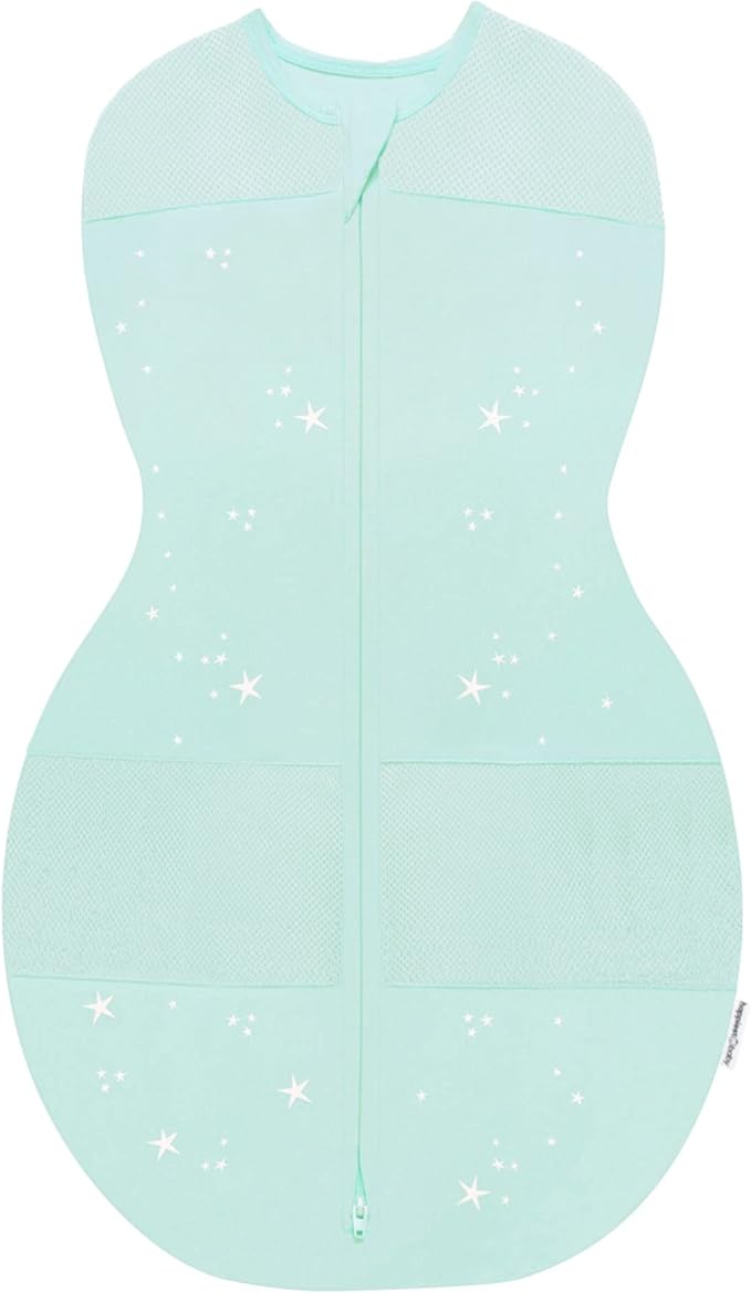 Happiest Baby Sleepea 5-Second Swaddle - 100% Organic Cotton Baby Swaddle Blanket - Doctor Designed Promotes Healthy Hip Development (Teal Stars, Medium)
