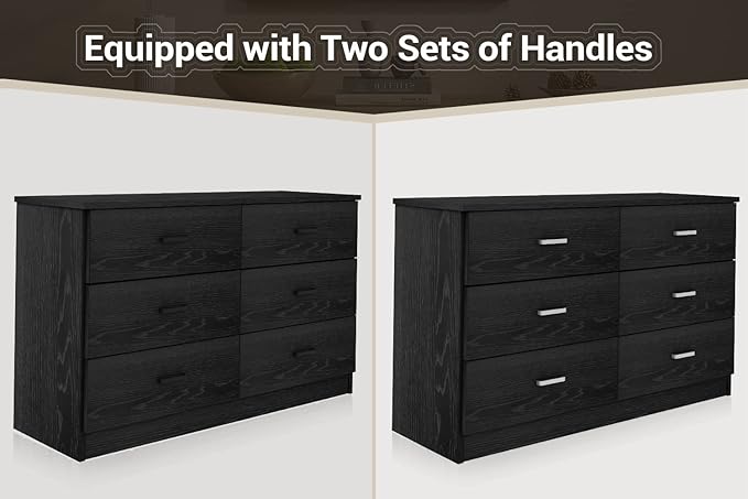 Bigbiglife Wood Dresser for Bedroom, 6 Drawer Double Dresser, Modern Chest of Drawers with Deep Drawers, Large Storage Organizer for Living Room, Closet (Black)