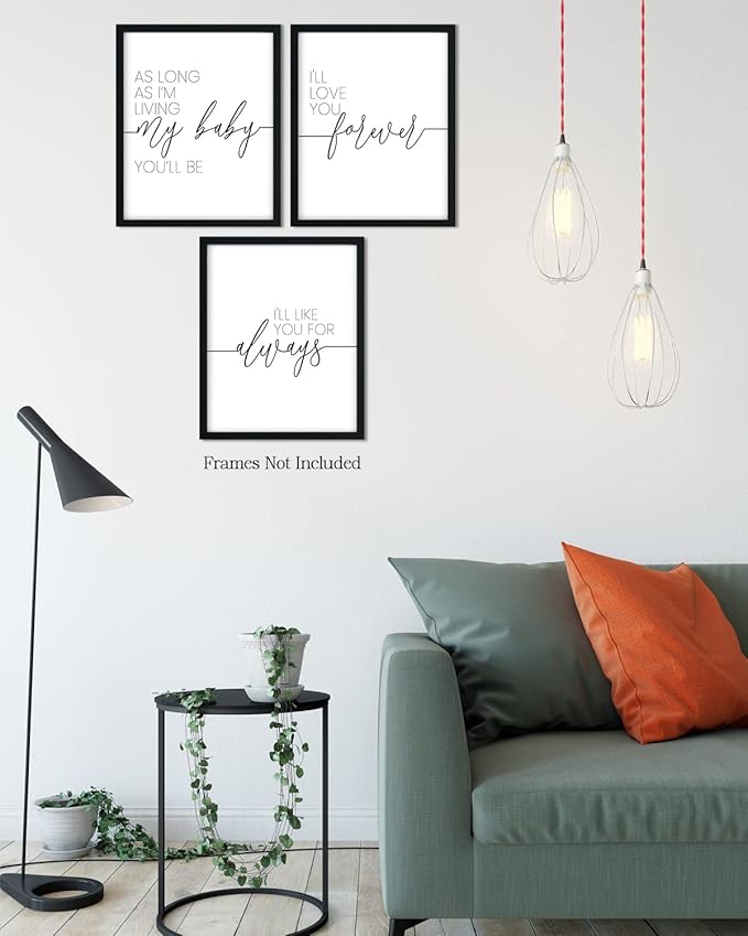 Govivo I'll Love You Forever Modern Typography Wall Print, Set of 3 Minimalist Wall Decor for Nursery, Above Crib Art, Baby Shower New Parent Gift - 11x14 unframed print