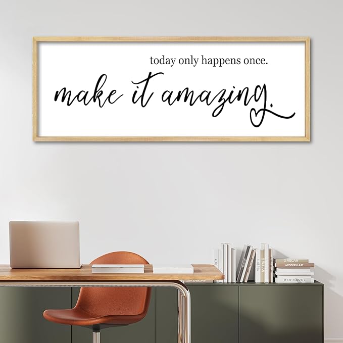 YWJKWLGS Inspirational Quotes for Home office Wall Decor 32x12 Inch Motivational Wall Art Today Only Happens Once Make It Amazing Sign Living Room Large positive Wood Framed Hanging (Wood)