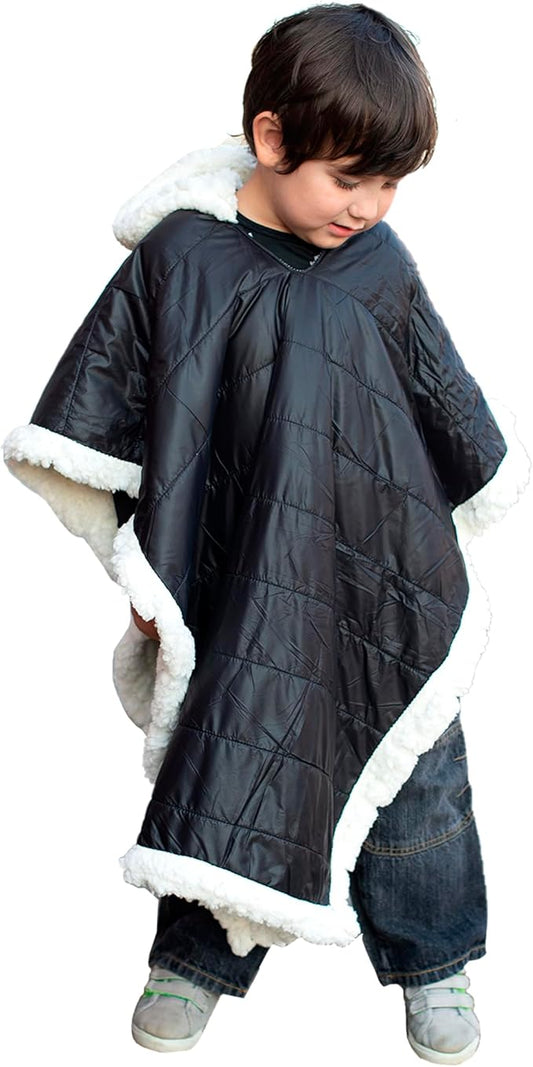 Birdy Boutique Car Seat Poncho for Kids – Reversible Warm Blanket with Hoodie – Safe to Use Over Seat Belts – Easy On, Easy Off, and Doesn’t Impact Seat Performance - Black – One Size