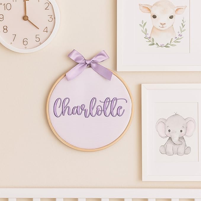Personalized Baby Name Sign Welcome Baby Announcement Sign Newborn Baby Embroidery Hoop with Bows Baby Hospital Name Sign Custom Infant Baby Name Baby Shower Gifts (09)