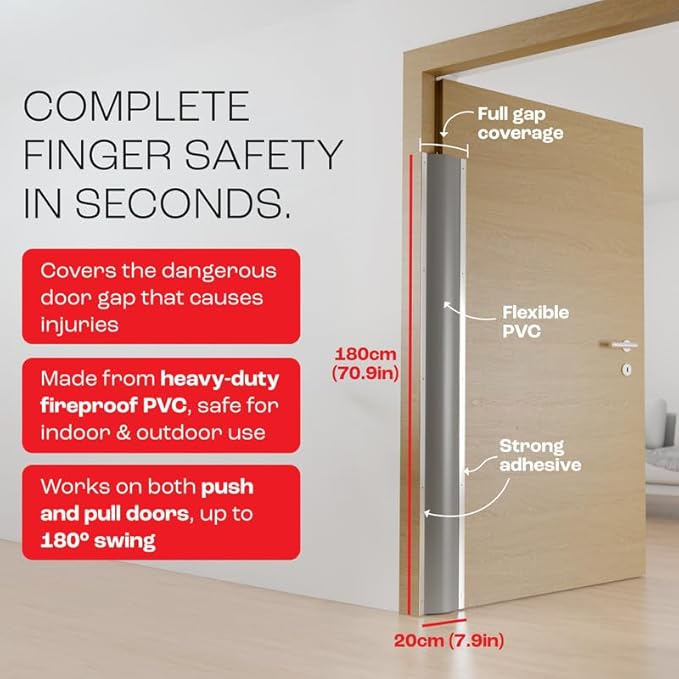 Door Finger Pinch Guard, Heavy Duty Child Safety Finger Protector for Door Hinges, Baby Proofing Jam Protector, Easy Install with Included Tape, Door Safety for Indoor/Outdoor, Gray, 3-Pack