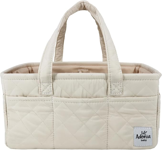 Adonia & Co Diaper Caddy Organizer – Large Nursery Storage Basket for Newborn Essentials – Portable & Machine Washable (Beige)