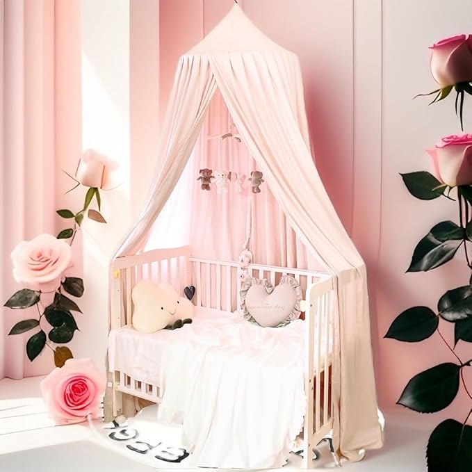 Extra Large Kids Bed Canopy for Girls Boys Bedroom Decor, Crib Nursery Hanging Light Blocking Reading Nook (Coral Pink)