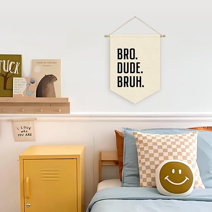 Boy Nursery Decor, Boys Room Banner Decor, Playroom Wall Decor, Bro Dude Bruh Wall Hanging Pennant Flag Banner Decor for Nursery Classroom Playroom Kids Room, Playroom Essentials