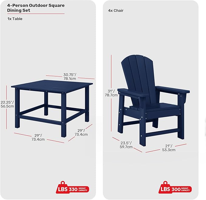 Costaelm Paradise Kids 5-Piece HDPE Outdoor Square Patio Dining Table and Chairs Set, Navy Blue
