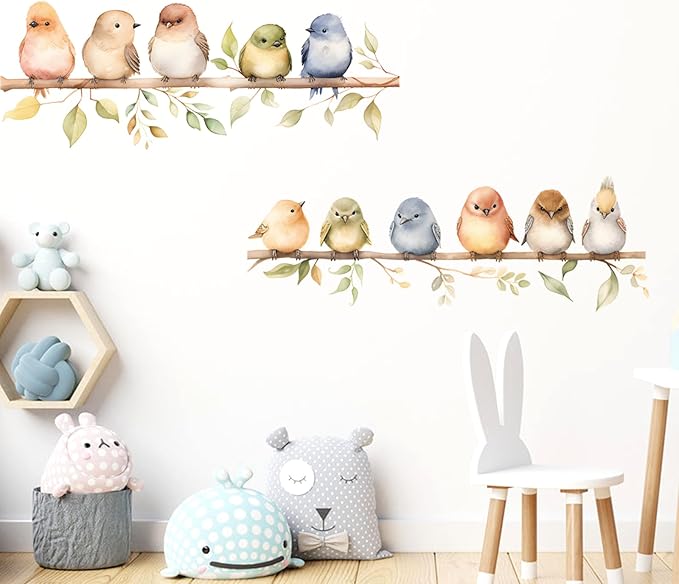 DILIBRA Colorful Bird on The Branch Wall Stickers, Peel and Stick Creative Bird Wall Decals, DIY Vinyl Art Murals for Nursery Kids Bedroom Living Room Classroom Preschool Playroom