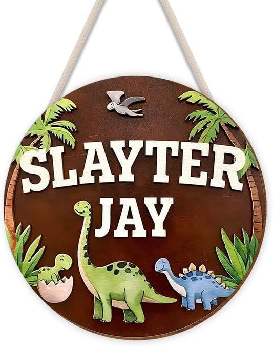 Dinosaur Wooden Wall Art | Custom Name Sign for Boys Room Decor, Nursery Hanging Decoration, and Playroom Wooden Wall Hanger