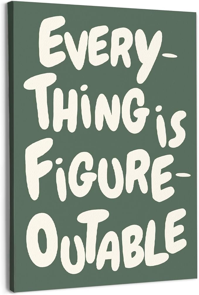 URLLUAE Everything is Figureoutable Positive Canvas Poster Prints 11x14 Inch, Retro Green Inspirational Motivational Quote Canvas Prints Wall Decor for Bedroom Living Room Home Office
