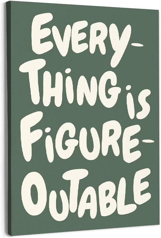 URLLUAE Everything is Figureoutable Positive Canvas Poster Prints 11x14 Inch, Retro Green Inspirational Motivational Quote Canvas Prints Wall Decor for Bedroom Living Room Home Office