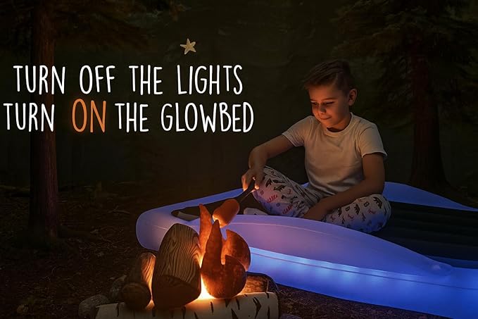 Inflatable Toddler Travel Bed with Safety Bumpers LED Lights with Remote Portable Toddler Bed Kids Air Mattress Toddler Air Mattress Blow Up Bed Glowing Halo of Light Make Fear Disappear