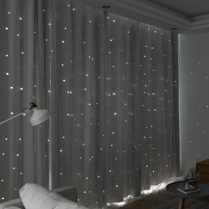 Kinryb Kids Star Cutout Curtains for Bedroom/Living Room/Classroom,2 Free Tiebacks Sheer Overlay 2 Panel Set, Double Layer Curtains for Kids Room(Each Piece W70 x L95 Inches 2 Pcs Greyish White)