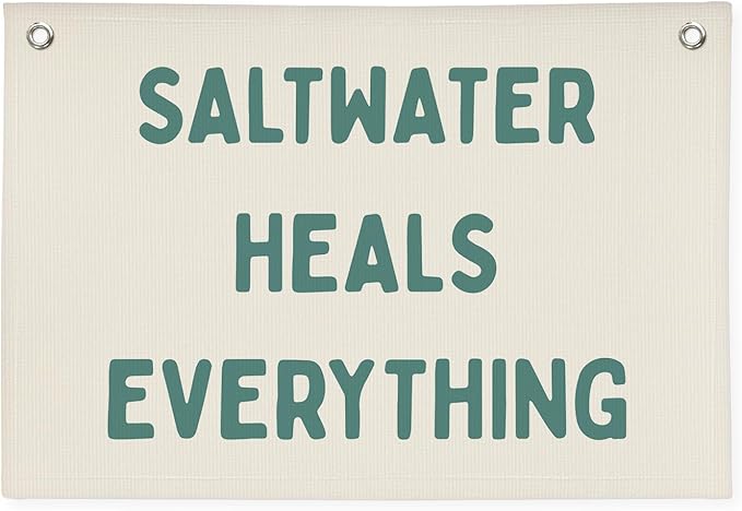Beach Room Decor Coastal Decor, Saltwater Heals Everything Wall Hanging Flag,Surf Aesthetic Summer Banner for Room Apartment Playroom Living Room Decor,Teen Decor,Beachy Wall kidroom