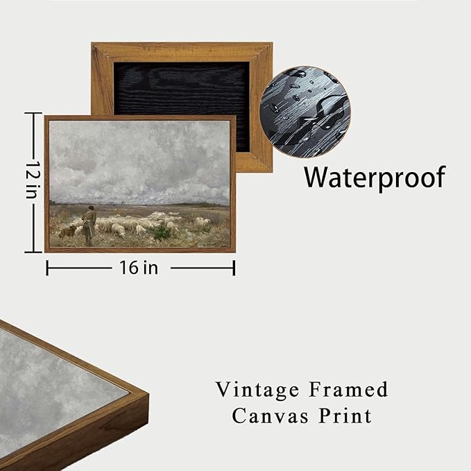 OIQArtOIQ Vintage Landscape Canvas Wall Art Framed Natural Scenery Painting Artwork Prints France Country Wilderness Farmhouse Decor Pictures Kitchen Bedroom Living Room Bathroom