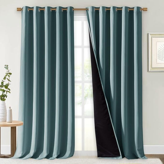NICETOWN Aqua 100% Blackout Curtains for Windows, Super Heavy-Duty Black Lined Total Darkness Drapes for Bedroom, Privacy Assured Window Treatment for Patio (Pack of 2, 70 inches W x 108 inches L)